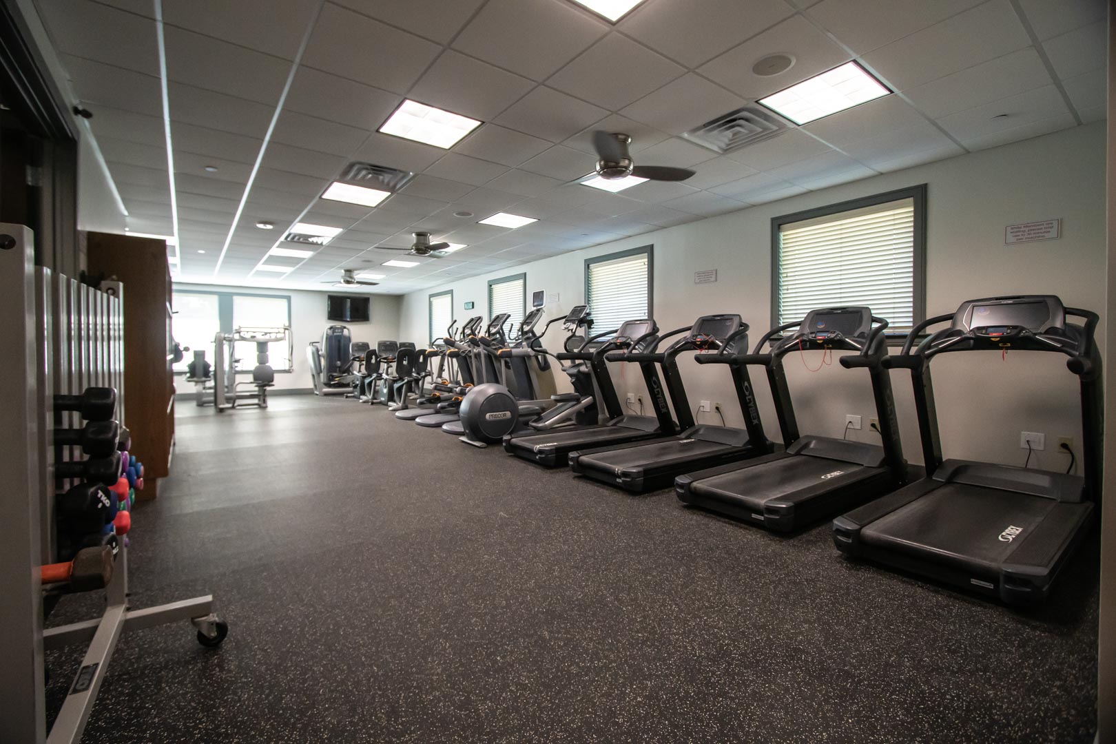 Fully equipped exercise room at VRI's Sweetwater at Lake Conroe in Montgomery, TX.